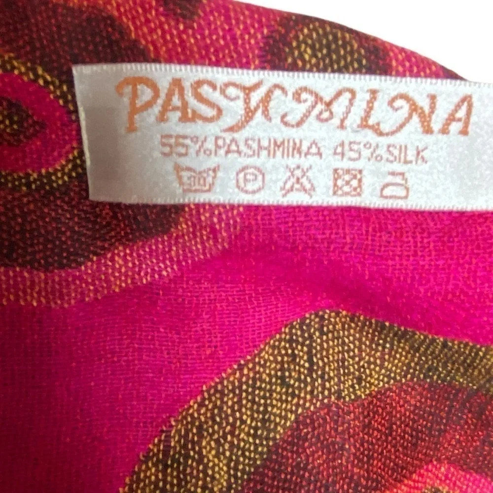 Pashmina silk Reversible Circle Dots‎ fringed pink brown Gold Scarf Approx 69x27